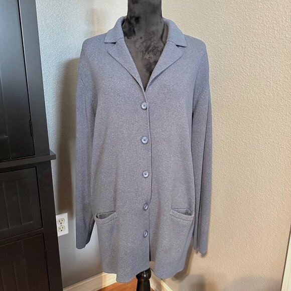 Worthington Womens Tall Large Blue Button Up Cardigan Sweater Long Sleeve Retro - Picture 1 of 7